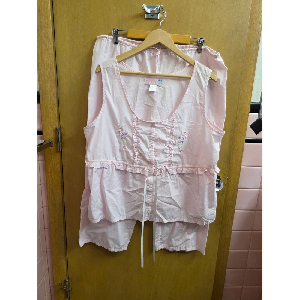 Vintage Moon Dance Pink Floral Pajama Set Sleeveless Top Cropped Pants 1X 90601X